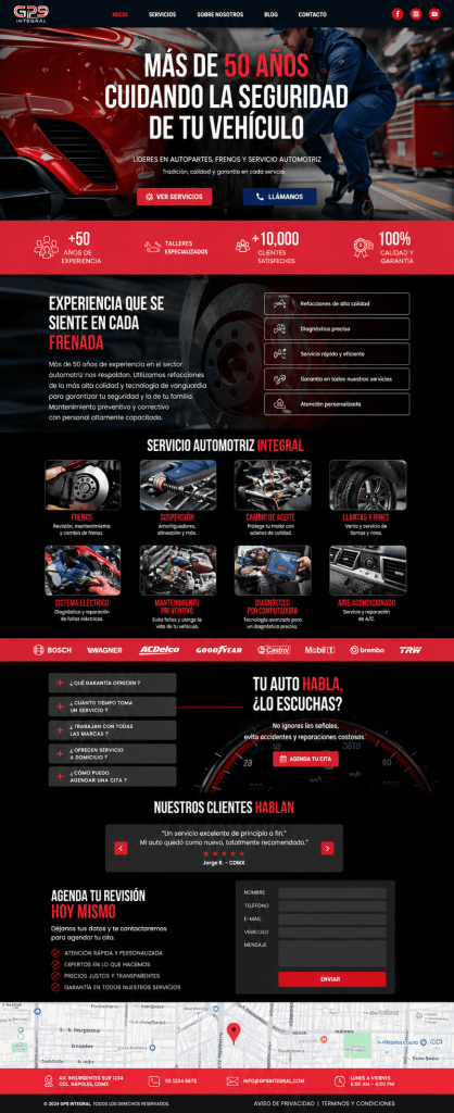 Desarrollo web para Balatas Chuy, taller automotriz especializado en frenos, balatas y servicios mecánicos