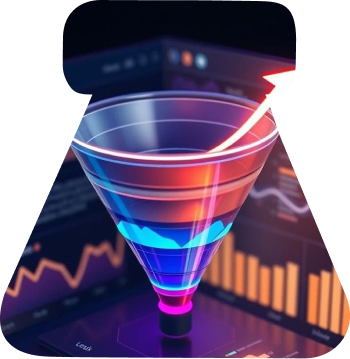 Imagen de funnel de ventas delante de dashboard con métricas de pipeline, CAC y LTV